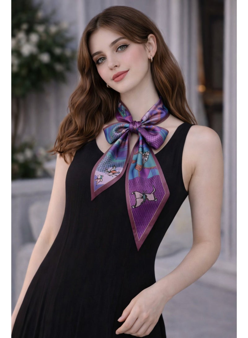 أولودينيز  وشاح حريري صغير للنساء – إكسسوار طويل نحيف بطبعات أنيقة - Image 1